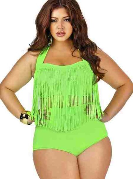 F4318-3Plus size high waisted fringe bikini